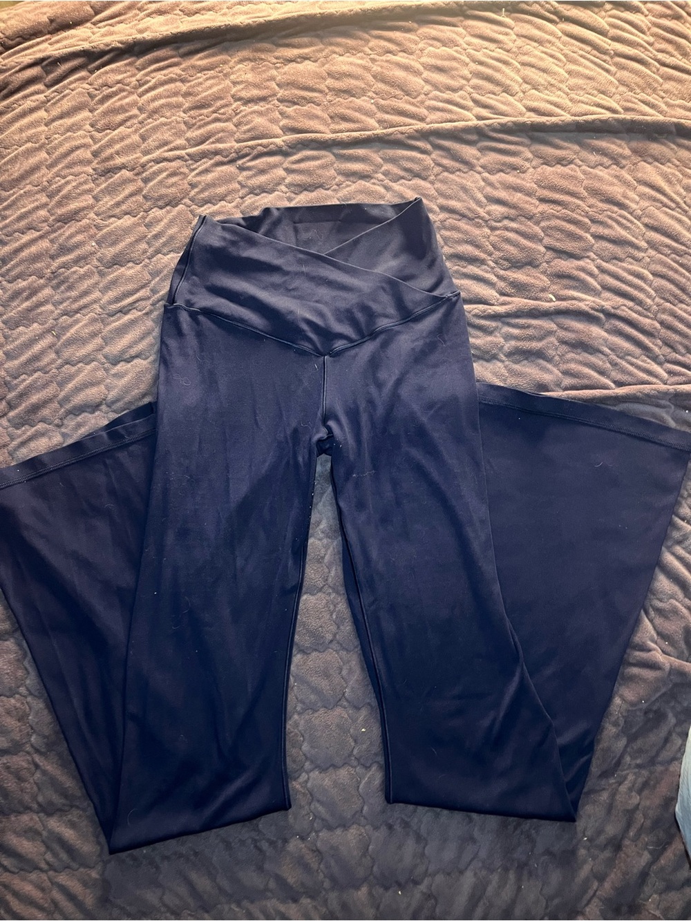 Aeries navy colored Flared Leggings with Crossover Waistband